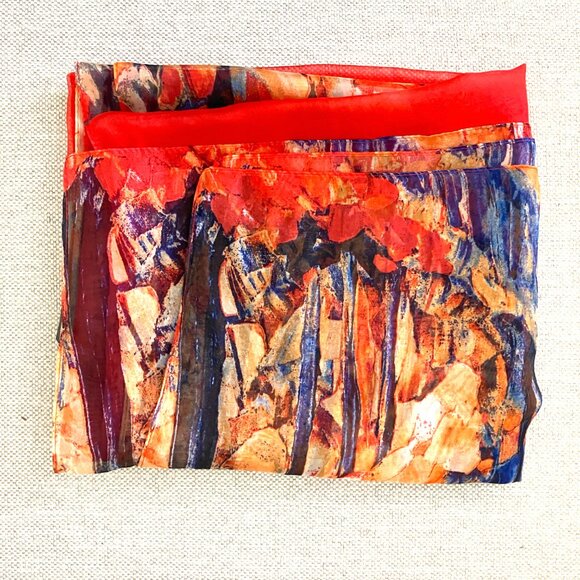 Autumn Red/Orange "Chiffon" Rectangular Scarf/Shawl (42 X 74) - Picture 13 of 14